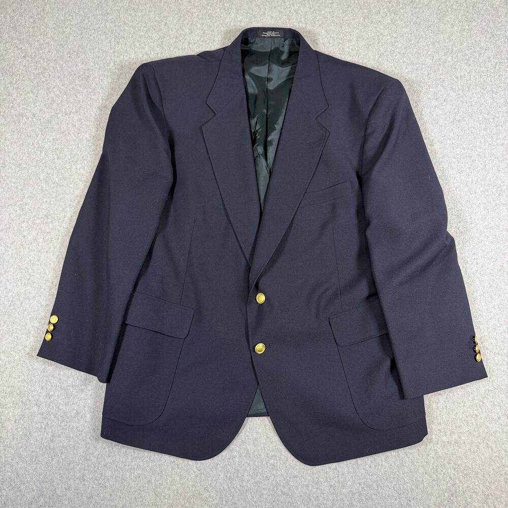 VTG David Taylor 46S Navy Blue Hopsack Gold Button Blazer Preppy Ivy Old Money